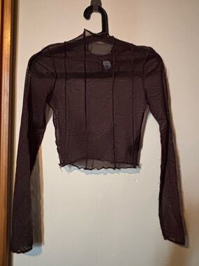 H&M Brown Sheer Long-Sleeve Crop Top